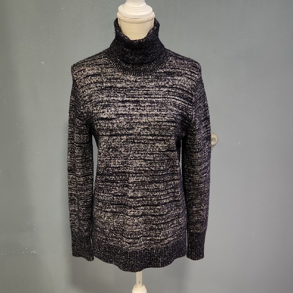 Jcrew Cottonwool Blend Heathered Navy Blue Turtleneck Sweater Vintage Y2k Chunky